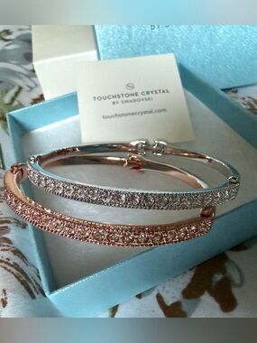 Touchstone Crystal Rose Gold and Silver Pave Bangle Set